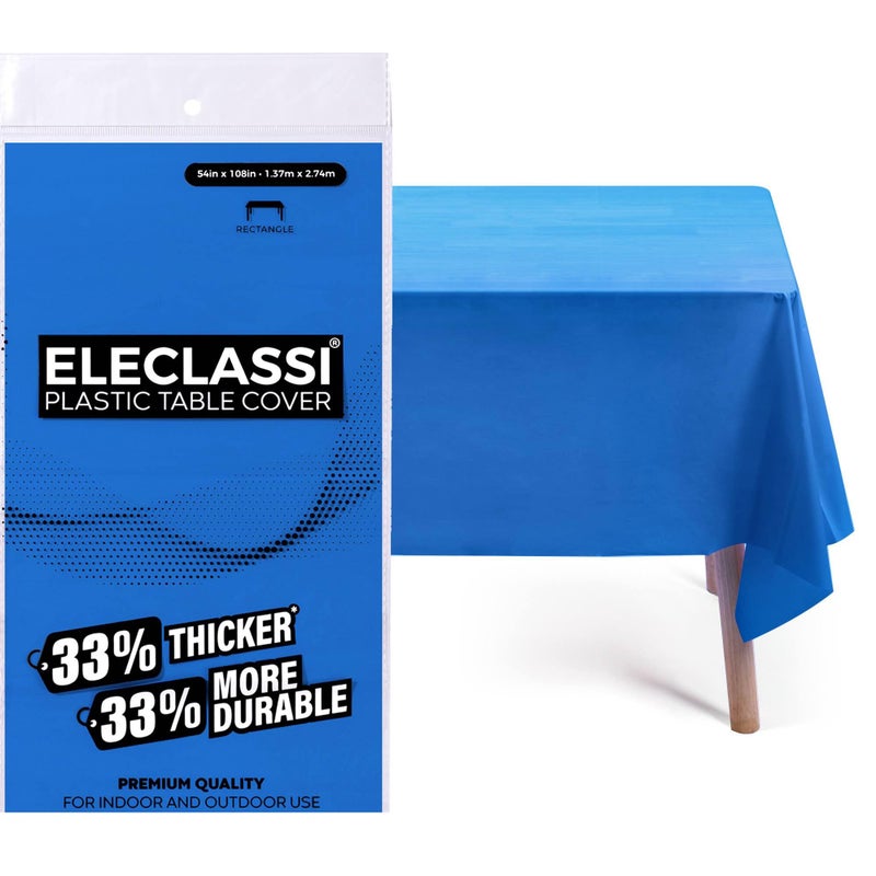 Eleclassi Royal Blue 12 Pack Premium Disposable Plastic Tablecloth 54 x 108 Inch - Waterproof Disposable Tablecloth for Rectangle Tables Up to 8 Feet in Length - Plastic Table Cloth Disposable - Image 1